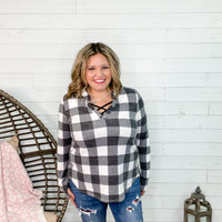 "Lovey"  Black & White Check Long Sleeve Gabby Style with Thumbholes