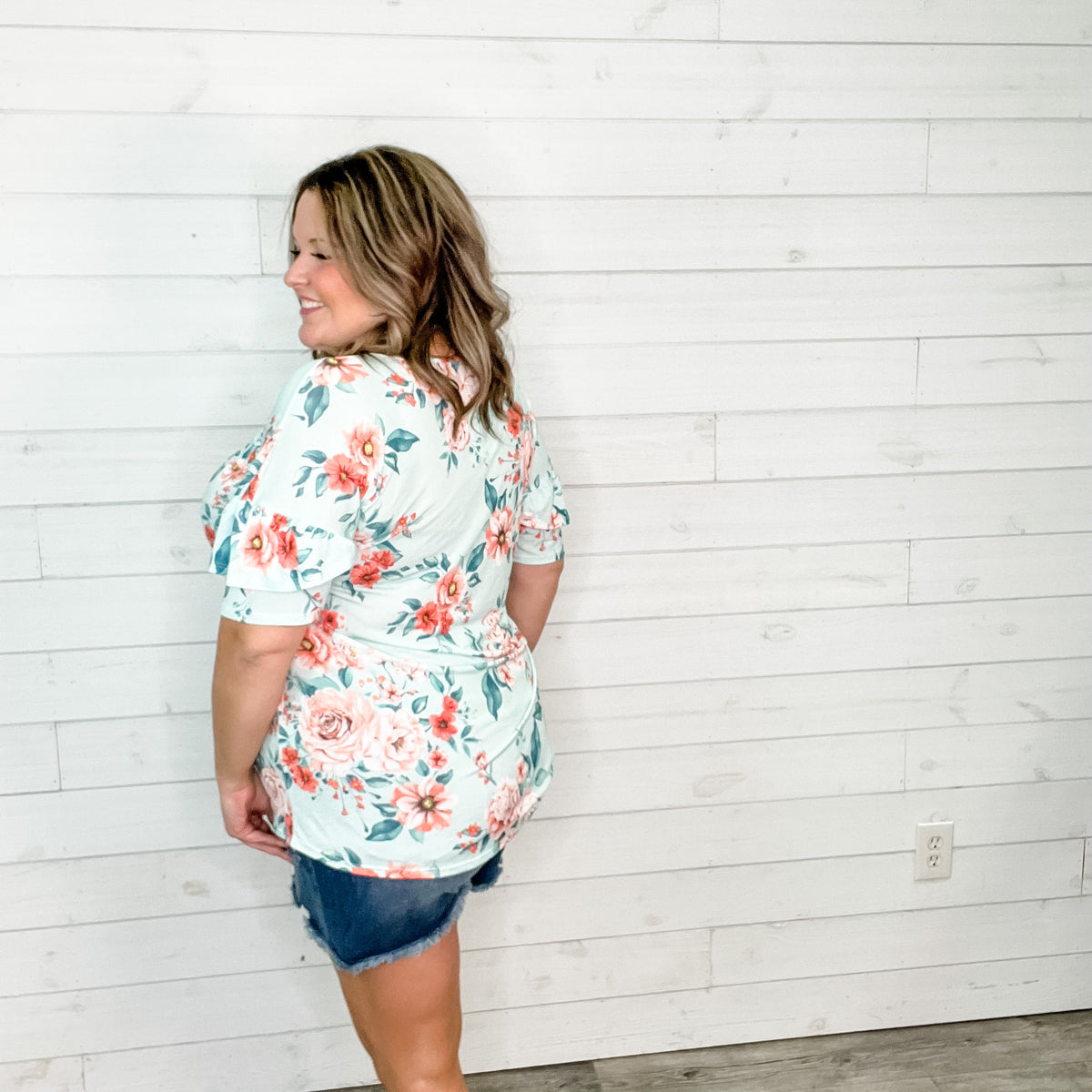 "Meant To Be" Floral Ruffle Short Sleeve V Neck