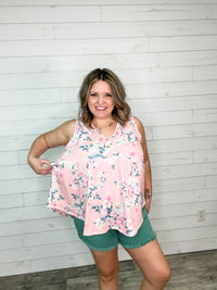 "Velma" Floral Babydoll Tank with Faux Button Detail