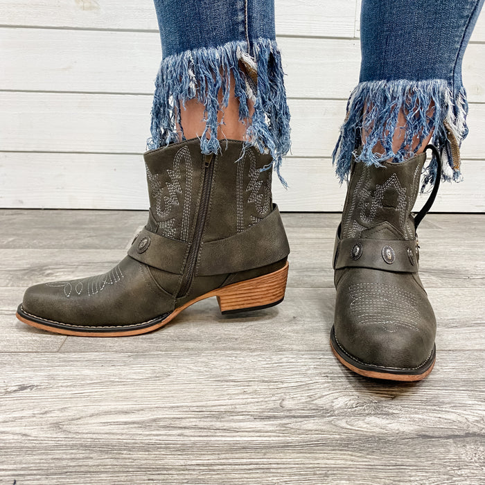 "Kaylee" Western Style Bootie (Charcoal)