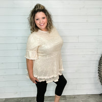 "Caught A Glimpse" Sequined Ruffle Hem and Sleeve (Gold)