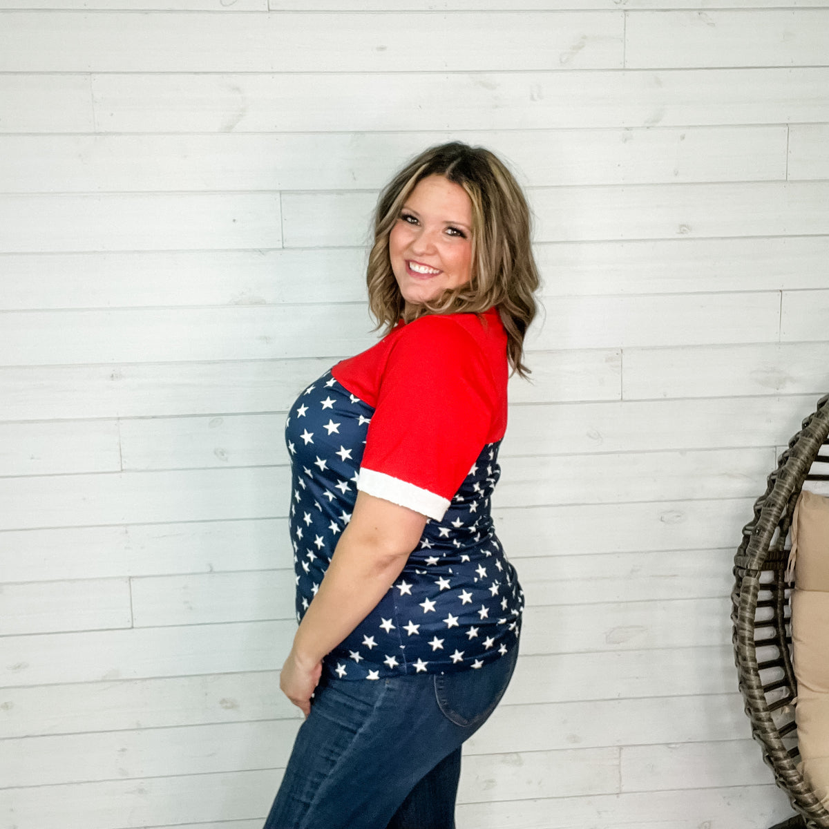 "Valor" Americana Boyfriend Tee with Sequined Cuff