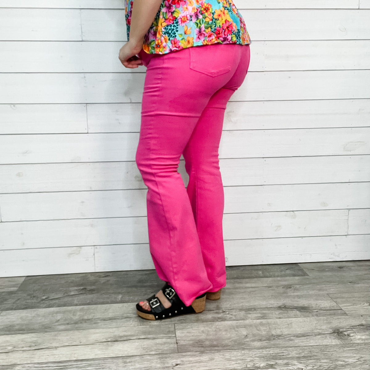 Neon Pink - Super Stretch Flare Jeans