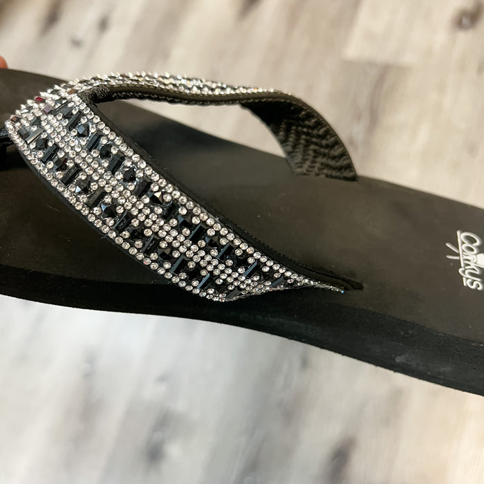 "Hibiscus" Jeweled Flip Flop By Corkys (Black Clear)