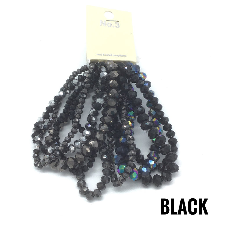 Set of "9" Shimmering Faceted Glass Bead Bracelets  (Multiple Colors)
