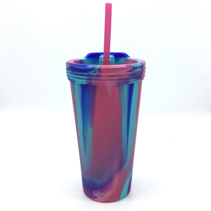 Tie Dye Sili Pint Cups with Lids (2 Sizes)