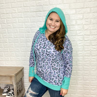 "Catch A Tiger By His" Waffle Trimmed Hoodie (Purple & Mint)-Lola Monroe Boutique