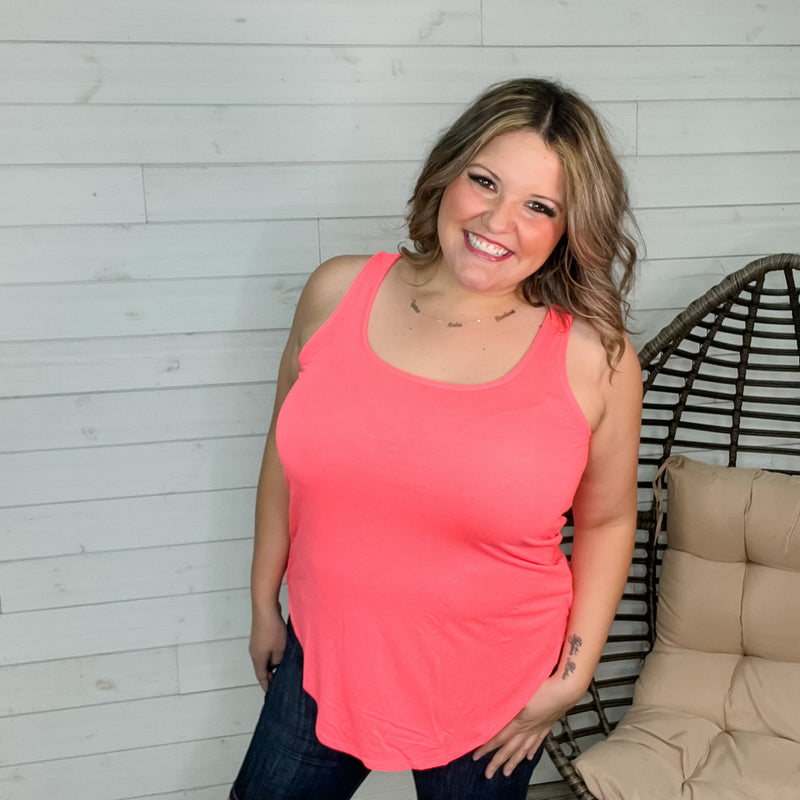 "It's Back" Relaxed Fit Tank (Neon Coral Pink)