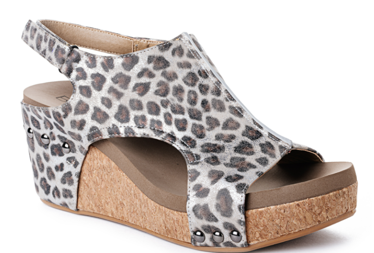 "Carley" Wedge Sandal By Corkys (Silver Leopard)